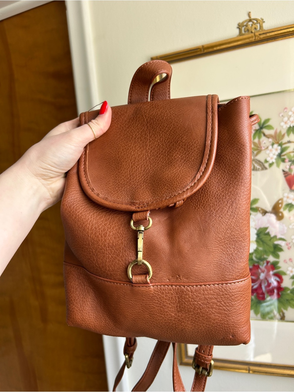 Free People Chestnut Faux Brown Leather Mini Backpack